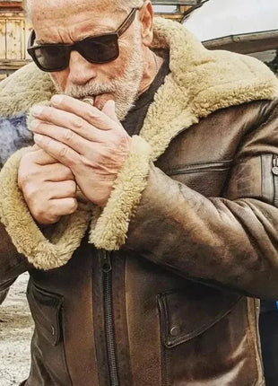 Mens Arnold Schwarzenegger Winter Aviator - Shearling Leather Jacket