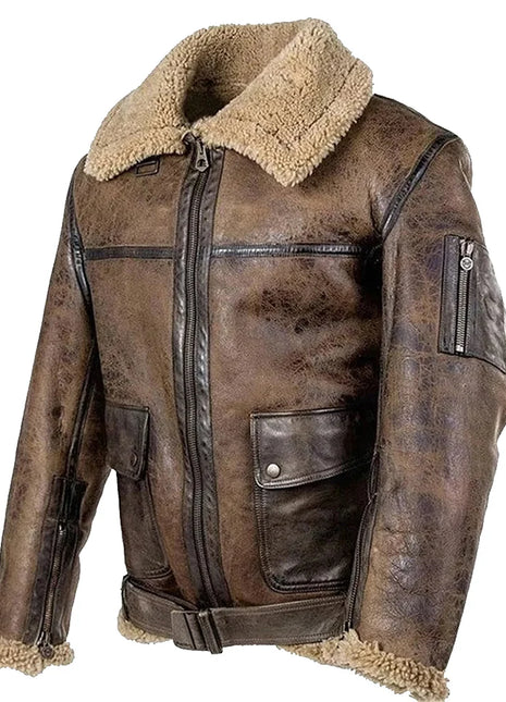 Mens Arnold Schwarzenegger Winter Aviator - Shearling Leather Jacket