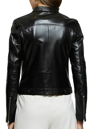 Ellen Moto Real Black Leather Womens Jacket