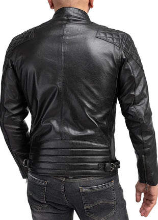 Mens Padded Black Cafe Racer Leather Jacket