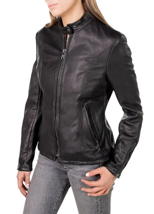 Cowhide Black Leather Jacket Womens