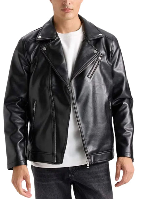 American Polo Collar Black Men Biker Leather Jacket