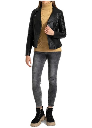 Black Quilted Leather Biker Jacket Women