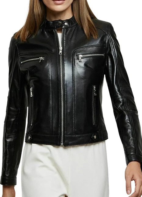 Ellen Moto Real Black Leather Womens Jacket