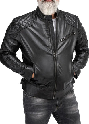 Mens Padded Black Cafe Racer Leather Jacket
