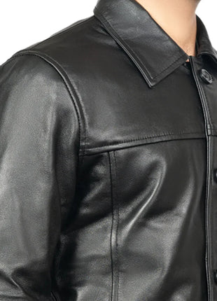Victor Black Mens 3/4 Length Lambskin Leather Car Coat