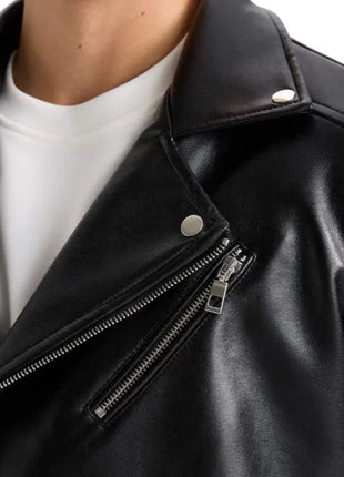 American Polo Collar Black Men Biker Leather Jacket