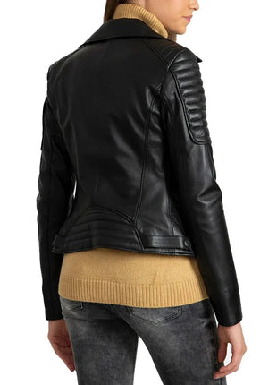 Black Quilted Leather Biker Jacket Women