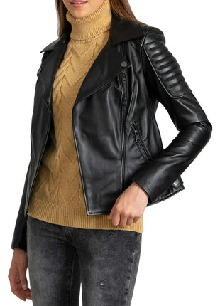 Black Quilted Leather Biker Jacket Women