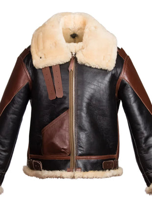 Mens USAAF Type B-3 Bomber Aviator Pilot Sheep Leather Flight Jacket