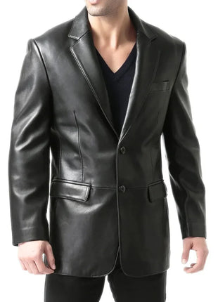 Men's Two Button Real Lambskin Black Leather Blazer
