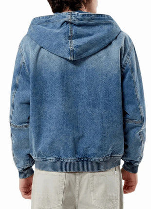 Mens Blue Denim Hooded Jean Jacket