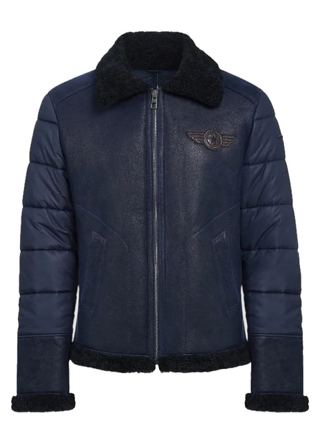 Men's Blue B3 RAF Aviator Sheepskin Shearling Leather Jacket