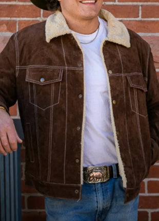 Men's Sherpa Lined Boar Suede Brown Jacket