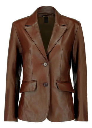 Dark Brown Lambskin Leather Blazer Womens