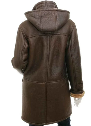 Women's Brown Sheepskin Duffle Coat With Hood