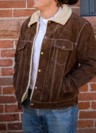 Men's Sherpa Lined Boar Suede Brown Jacket