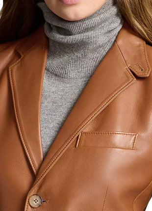 Womens Lambskin Brown Leather Blazer