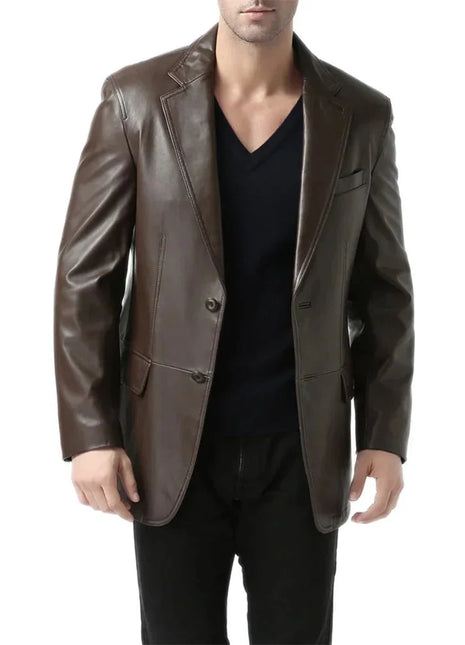 Espresso Brown Leather Blazer Mens