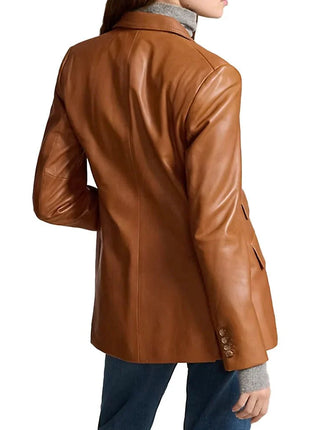 Womens Lambskin Brown Leather Blazer