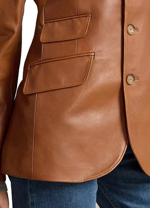 Womens Lambskin Brown Leather Blazer
