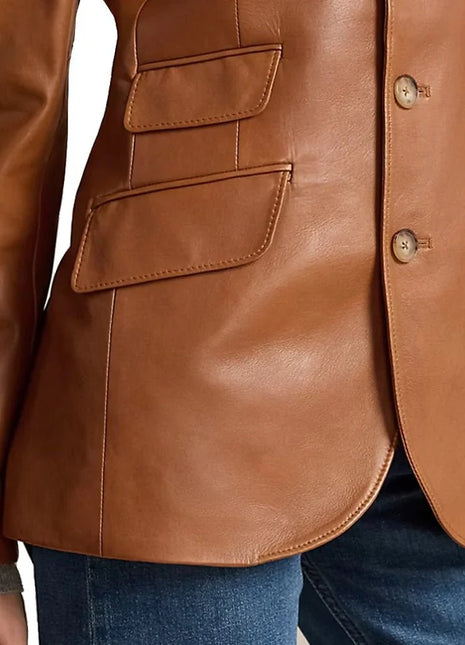 Womens Lambskin Brown Leather Blazer