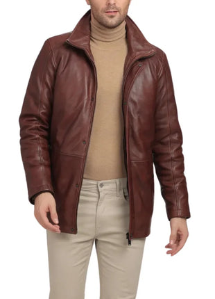 Men's Real Lambskin Leather Brown Car Coat