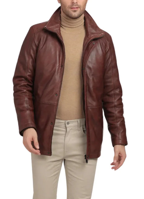 Men's Real Lambskin Leather Brown Car Coat