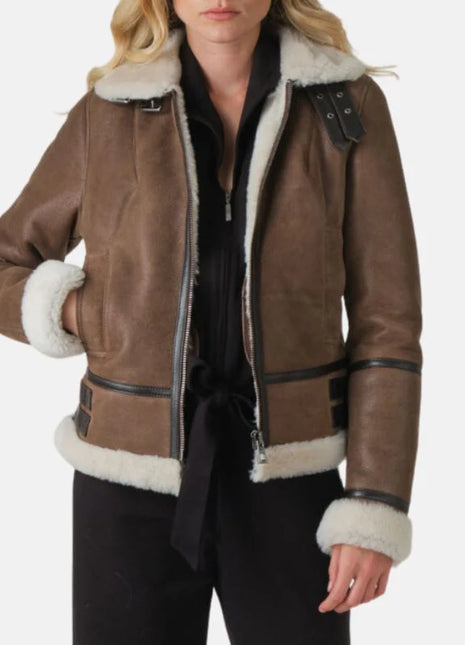 Aviator Brown Leather Jacket Womens