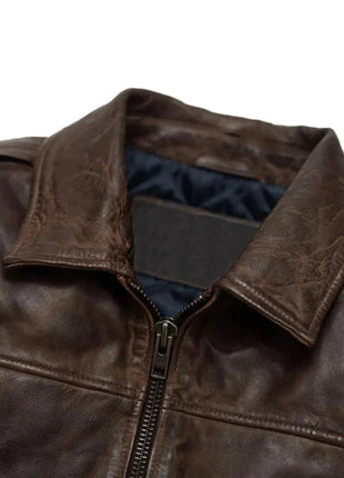 Maverick Vintage Brown Leather Bomber Jacket with Detachable Sherpa Collar