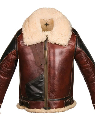 Mens USAAF Type B-3 Bomber Aviator Pilot Sheep Leather Flight Jacket