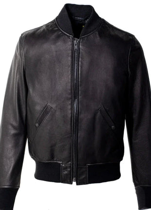 Men's Lightweight Black Cowhide Leather Bomber Jacket