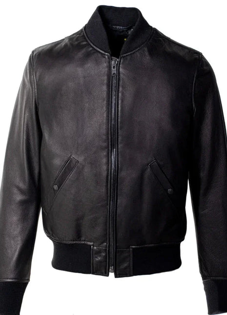 Men's Lightweight Black Cowhide Leather Bomber Jacket