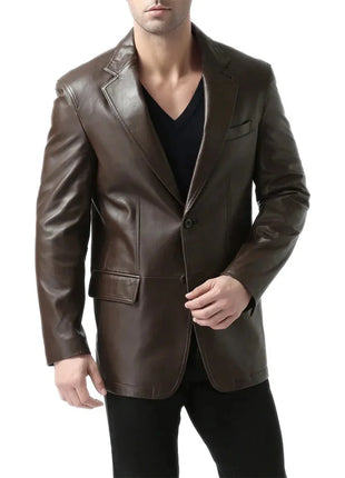 Espresso Brown Leather Blazer Mens
