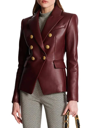 Kim Double Breasted Red Leather Blazer Womens