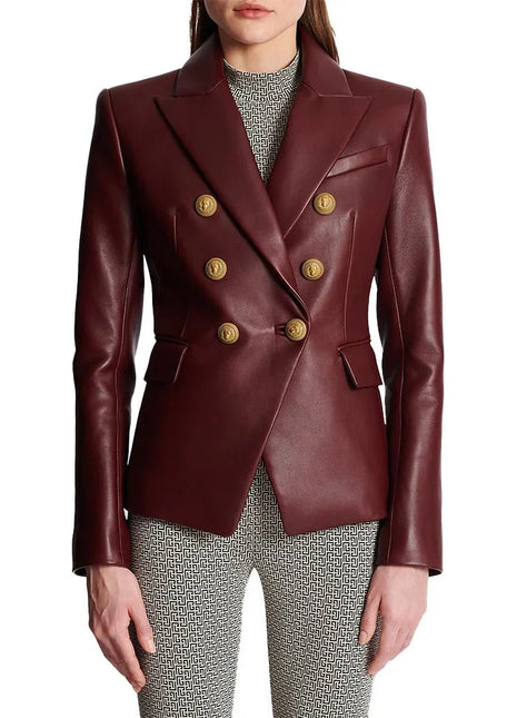 Kim Double Breasted Red Leather Blazer Womens
