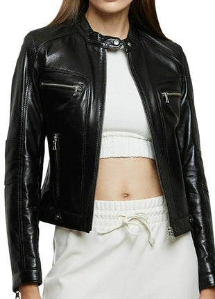 Ellen Moto Real Black Leather Womens Jacket