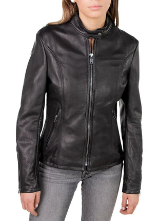 Cowhide Black Leather Jacket Womens