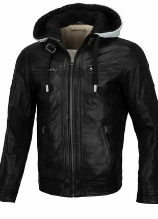 Men’s Real Lambskin Leather Jacket with Hood