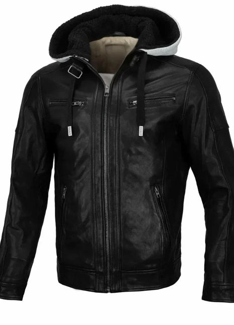 Men’s Real Lambskin Leather Jacket with Hood