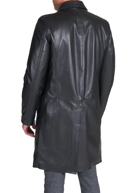 Men's Long Real Black Lamb Leather long Coat