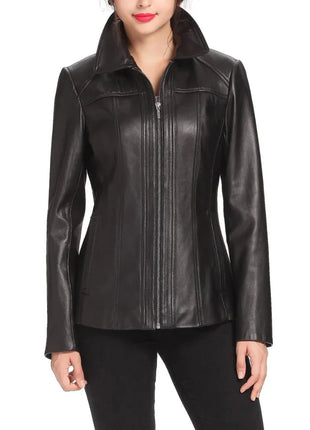 Ammy Women's Black Leather Car Coat