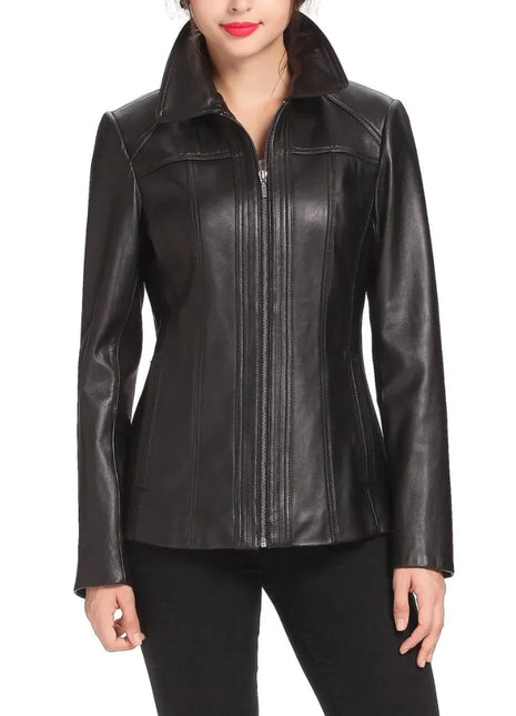 Ammy Women's Black Leather Car Coat