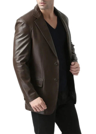 Espresso Brown Leather Blazer Mens