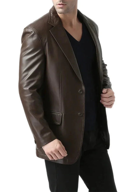 Espresso Brown Leather Blazer Mens