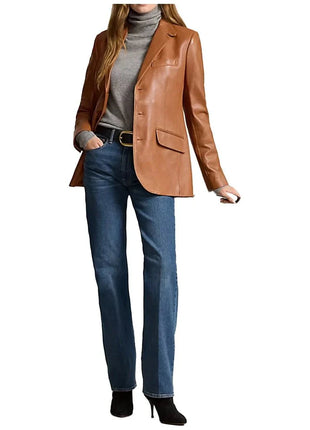 Womens Lambskin Brown Leather Blazer