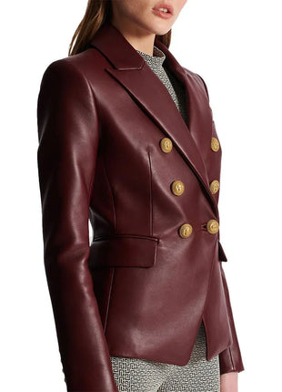 Kim Double Breasted Red Leather Blazer Womens