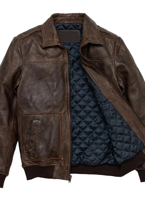 Maverick Vintage Brown Leather Bomber Jacket with Detachable Sherpa Collar