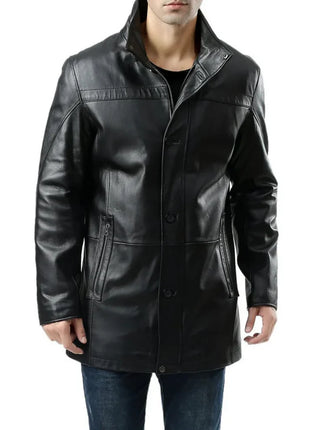 Murphy Men's Real Lambskin Black Leather Car Coat - 3/4 Length Coat