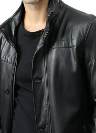 Murphy Men's Real Lambskin Black Leather Car Coat - 3/4 Length Coat